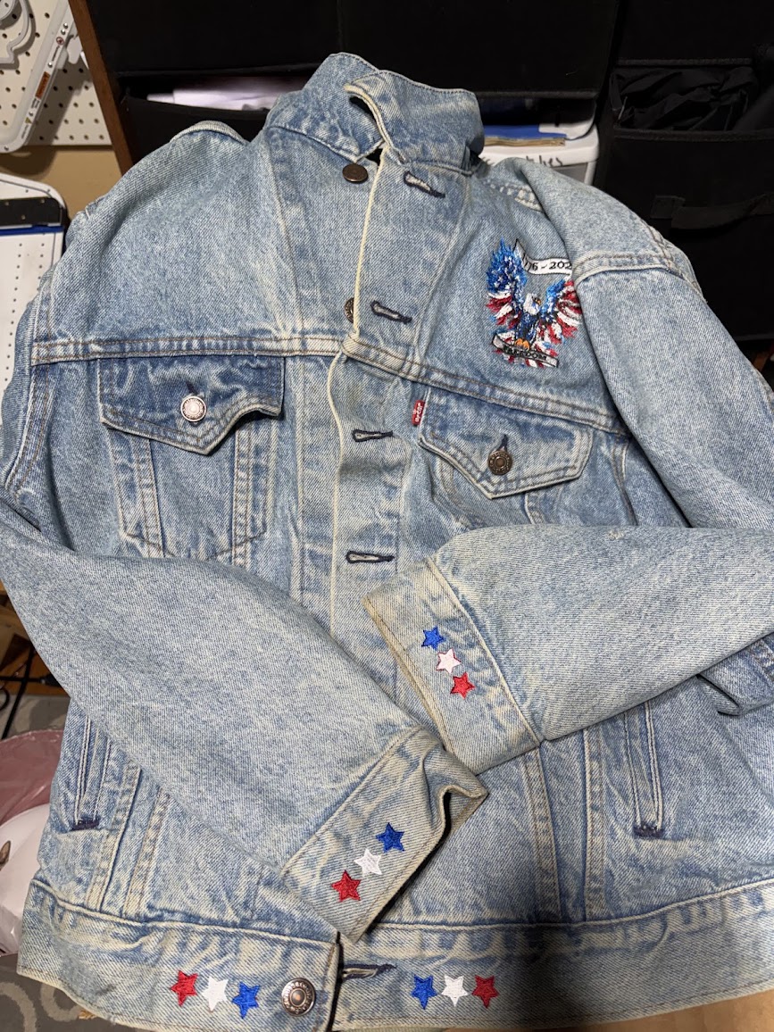 Denim patriotic eagle jacket